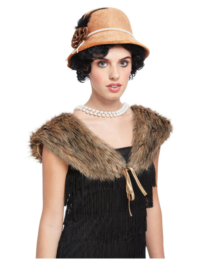 1920s hat with stole brown