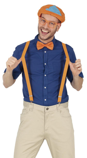 3 delig oranje set strik, das en bretellen