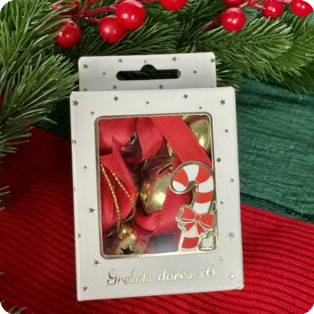 6 gouden kerstbellen met lintje