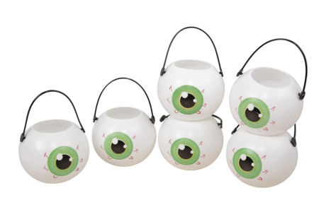 6 small jars with eyes