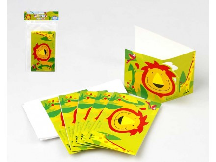 6 uitnodigingen kinderfeestje jungle 9x15 cm