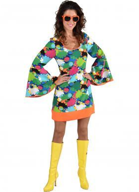 70 s hippie jurk met multicolor bloemenprint