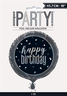 Ballon en aluminium Black & Silver Glitz « Joyeux anniversaire » 45 cm