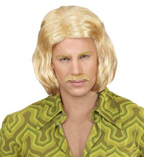 Blonde 70s wig with mustache Dandy