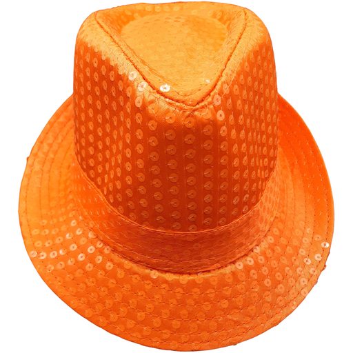 Chapeau à paillettes maffia disco orange vif