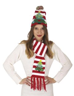 Chapeau de Noël rouge blanc et foulard avec arbre