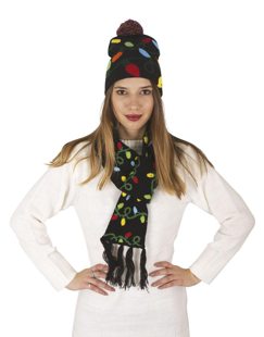 Chapeau et écharpe de Noël avec impression de lumières de Noël