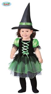 Costume vert de robe de sorcière de chéri pour l'Halloween
