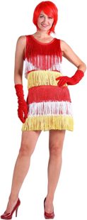 Dress with fringes in red, white and yellow
