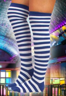 Fashion knie kous Blauw Wit gestreept
