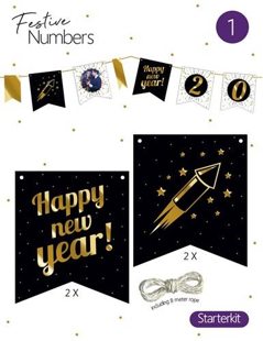 Festive numbers starter kit “Happy New Year“ 4 st. + lijn