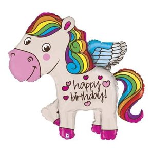 Foil balloon 'HBD' rainbow pony (114cm)