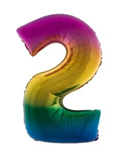 Folieballon 40 inch cijfer 2 regenboog