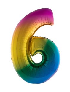 Folieballon 40 inch cijfer 6 regenboog