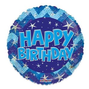 Folieballon blue holographic Happy Birthday