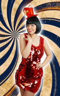 Glitter party dress with large red sequins