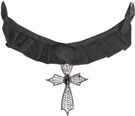 Gothic Cross Choker Met Zwarte Parel