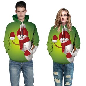 Green Hoodie Christmas sweater with snowman