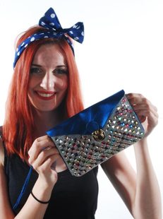 Handtas disco glamour met strass blauw