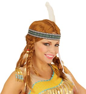 Indian wig with braids, headband and beads