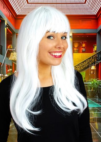 Lange pruik met Esmeralda wit