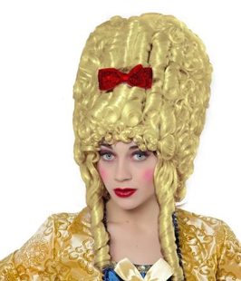 PERRUQUE BLONDE BAROQUE FEMME AVEC RUBAN ROSE