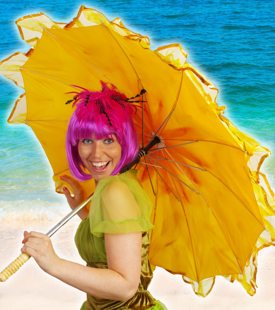 Parasol met frullen luxe geel oranje