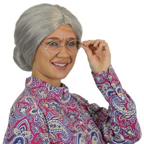 Perruque Granny avec noeud gris