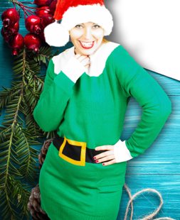Pull-over de Noël tricoté Elfe vert avec ceinture