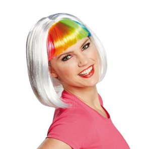 White daisy wig with multicolor frou