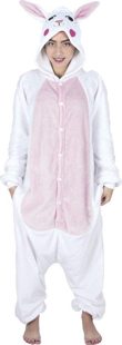 White rabbit with pink belly onesie