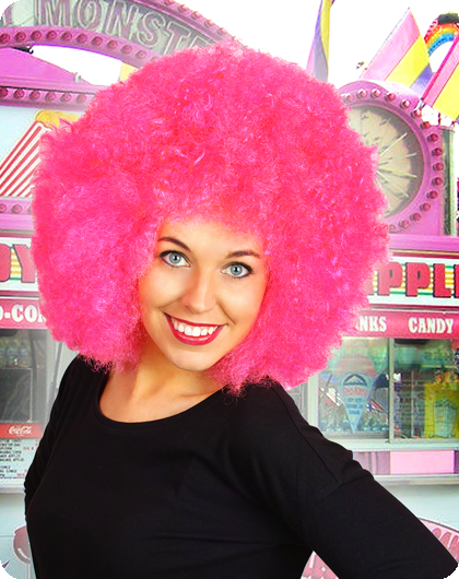 Afro pruik deluxe felroze