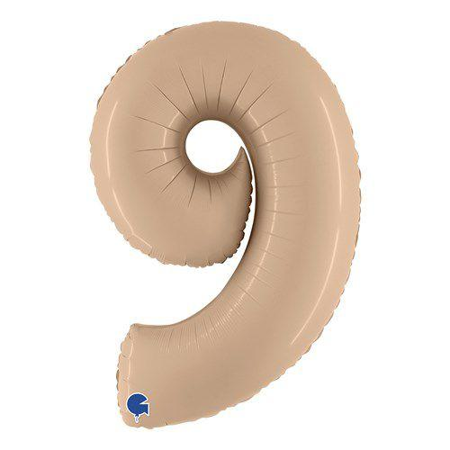 Ballon en aluminium de 100 cm en forme de chiffre 9 couleur nude.
