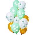 Ballonnen 'Hooray, Baby on the way!' Groen-Goud 30cm - 12 stuks