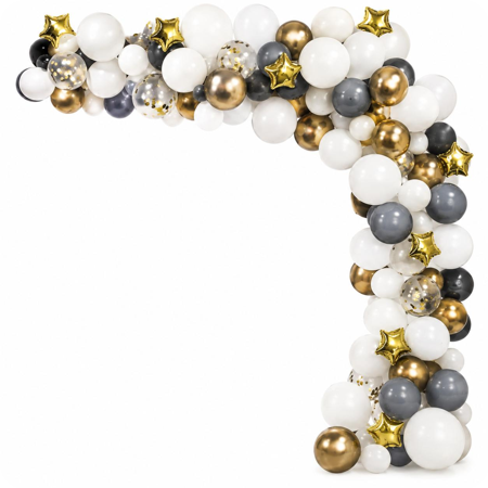 Ballonnenboog Party – Wit, Goud & Grijs