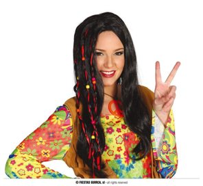 black hippie wig with beads