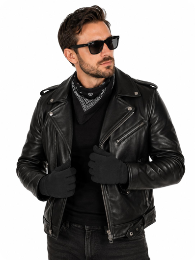 Black knitted fingerless gloves