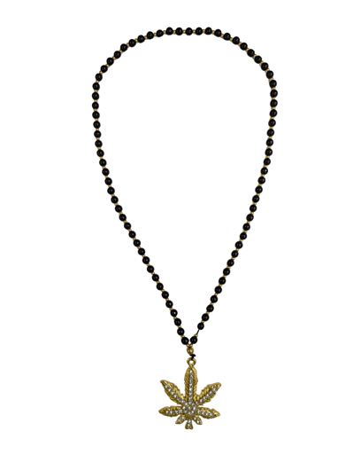Black party necklace hippie with gold marijuana leaf