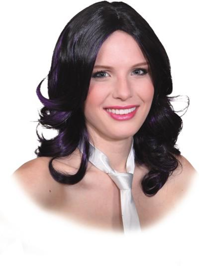 Black women's wig with purple highlights