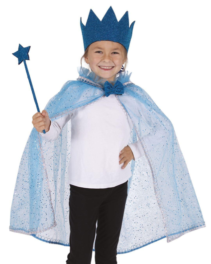 Blauwe prinses fee verkleed set cape, staf en kroon