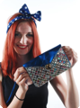 Blue handbag with gemstones
