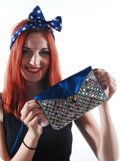 Blue handbag with gemstones