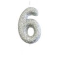 Bougie pailletée argent numéro 6