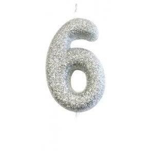 Bougie pailletée argent numéro 6