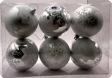 Boules de Noël en argent luxueuses à paillettes, lot de 6.