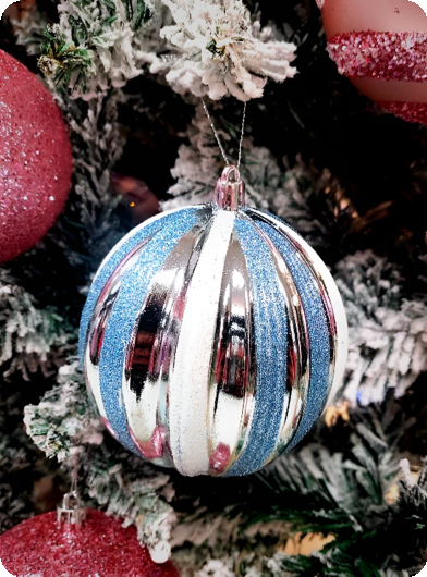 Boules de Noël Luxe pailletées bleu/turquoise/argent 6 pièces