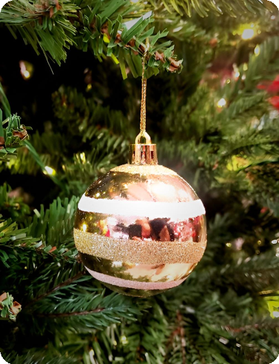 Boules de Noël pailletées en or, 12 pièces.