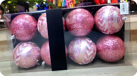 Boules de Noël roses brillantes de luxe en grand format, 8 pièces.