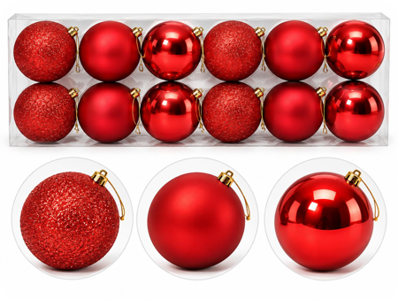 Boules de Noël rouges classiques, grandes, 12 pièces.