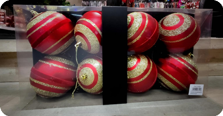 Boules de Noël rouges/dorées à paillettes, lot de 8.